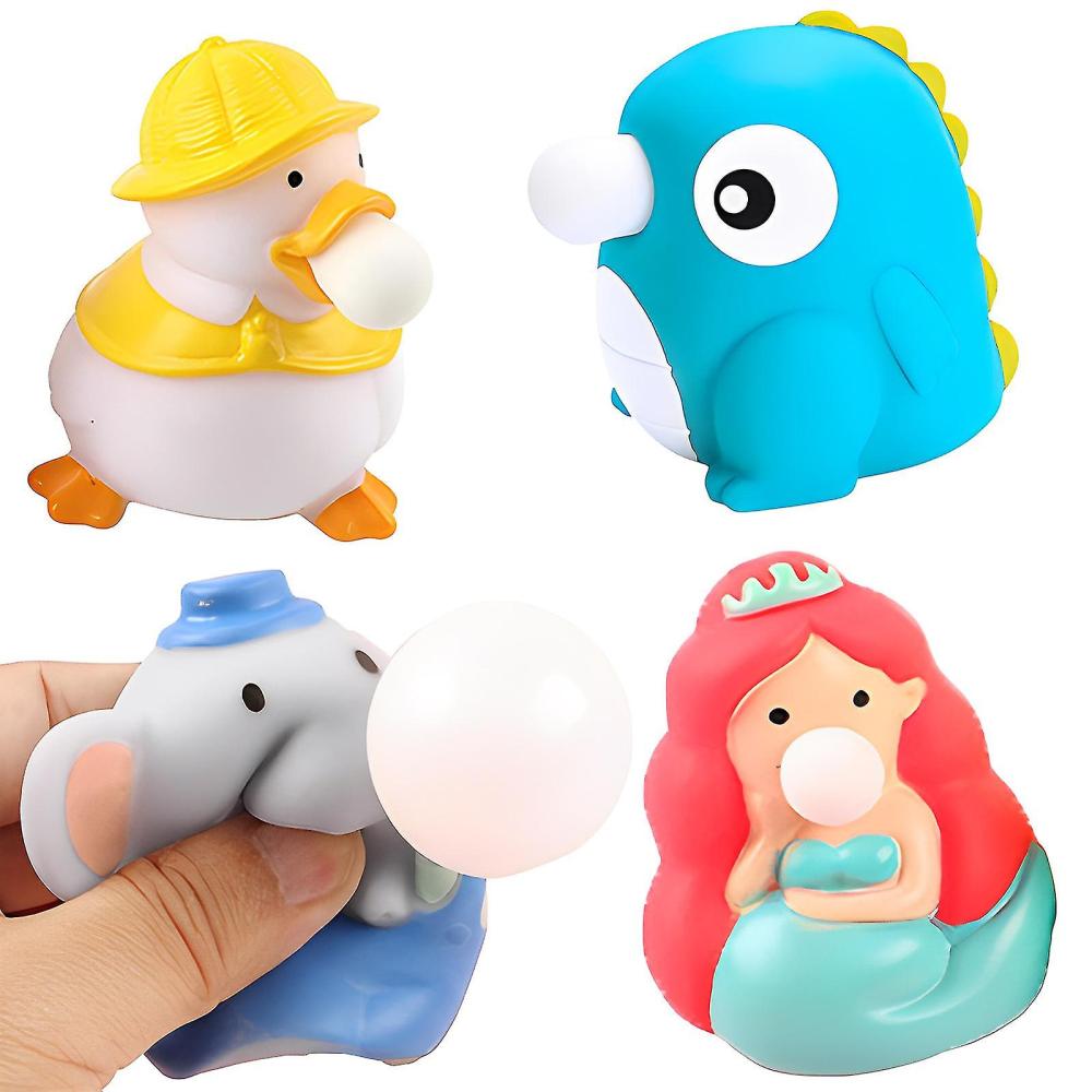 Activity Toys | 4 Pack Stress Relief Squeeze Toys Easter Basket Stuffers Animal Spit Bubble Toys For Kids Adults Chicks Rabbits Squeeze Toys