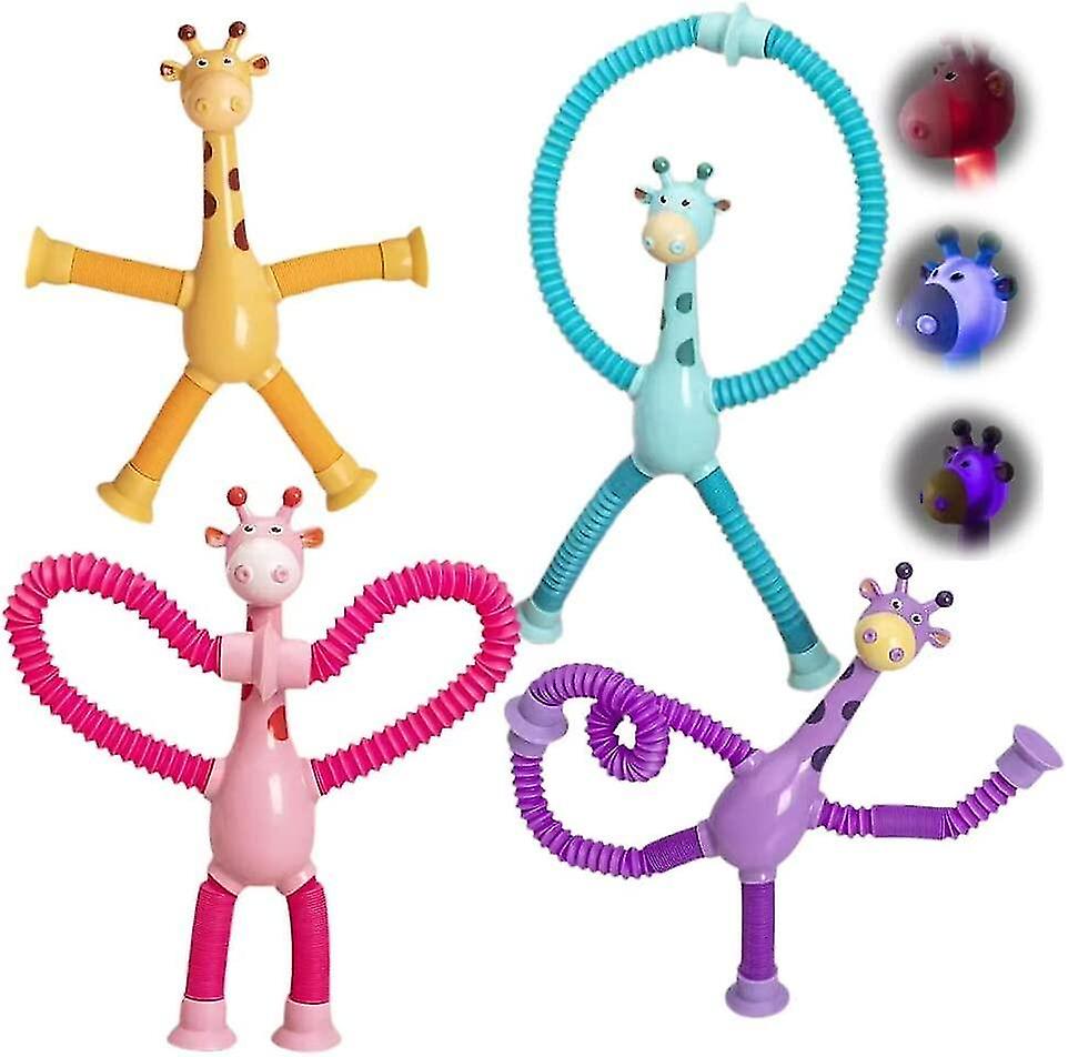 Activity Toys | 4Pcs Telescopic Suction Cup Giraffe Toy, Shape-Changing Giraffe Telescopic Tube Cartoon Puzzle Suction Cup Parent-Child Interactive Decompression Toy